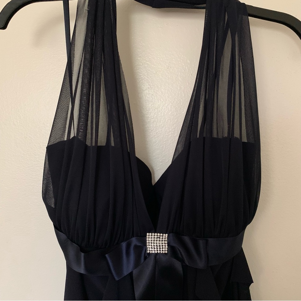 Betsy Adam Long Dress Blue Halter Top Sleeveless with Ruffles NWT